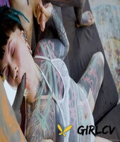 slut covered in tattoos gets her holes demolished in a threesome