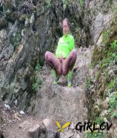 blonde chick claudia macc squats for a piss in fishnet hose while in the woods94043