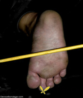 caged milf with big boobs claire dames has her feet caned & her nips clamped