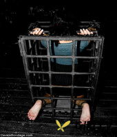 caged milf with big boobs claire dames has her feet caned & her nips clamped