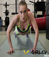 blonde with a ponytail riley reyes gets stripped oiled up & fucked at the gym
