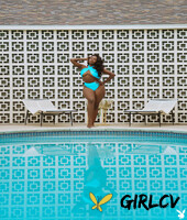curvy ebony model aziza shows her natural tits and poses in the pool
