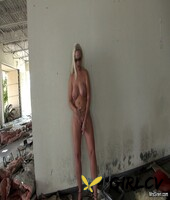 blonde fatty dee siren toys with a big dildo in public with her big tits out
