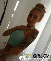 blonde hottie strips off her hot top & shorts to show her big tits & round ass