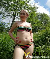 amateur vixen strips naked at the picnic and touches her hot boobs & pussy164727
