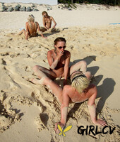 blonde lesbian bibi noel & her slutty gfs fool around while naked at the beach