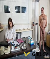 young lady doctor in glasses fucks an old man after examining his cock