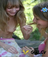 blonde twins sascha m & mascha show their sweet teen tits outdoors86785