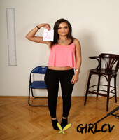 petite amateur anina silk strips at a casting & shows off her shapely body