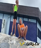 claudia macc and a girlfriend piss upon slope paved with stones147383