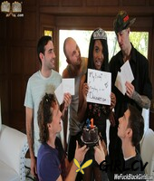 hot black girl doffs miniskirt before being gangbanged by white men