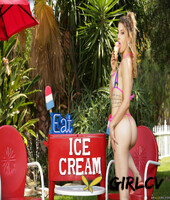 brunette hottie kristen scott licks ice cream & teases with her pussy outside