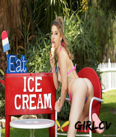 brunette hottie kristen scott licks ice cream & teases with her pussy outside