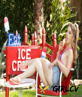 brunette hottie kristen scott licks ice cream & teases with her pussy outside