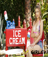 brunette hottie kristen scott licks ice cream & teases with her pussy outside
