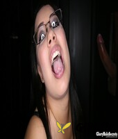 big mouth mia in glasses opens wide to display a giant load of gloryhole cum118183