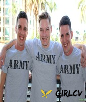 three army brats pose outdoors before a gay threesome gets underway182860