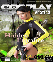 hot brunette shows her great body while wearing a tomb raider outfit