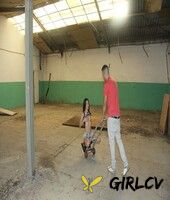 skinny brunette lullu gun drops shorts spreads to get big cock in warehouse 52046202