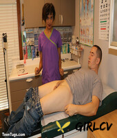 nurse jasmine barnes gives a hung stud a hanjob with her latex gloves on